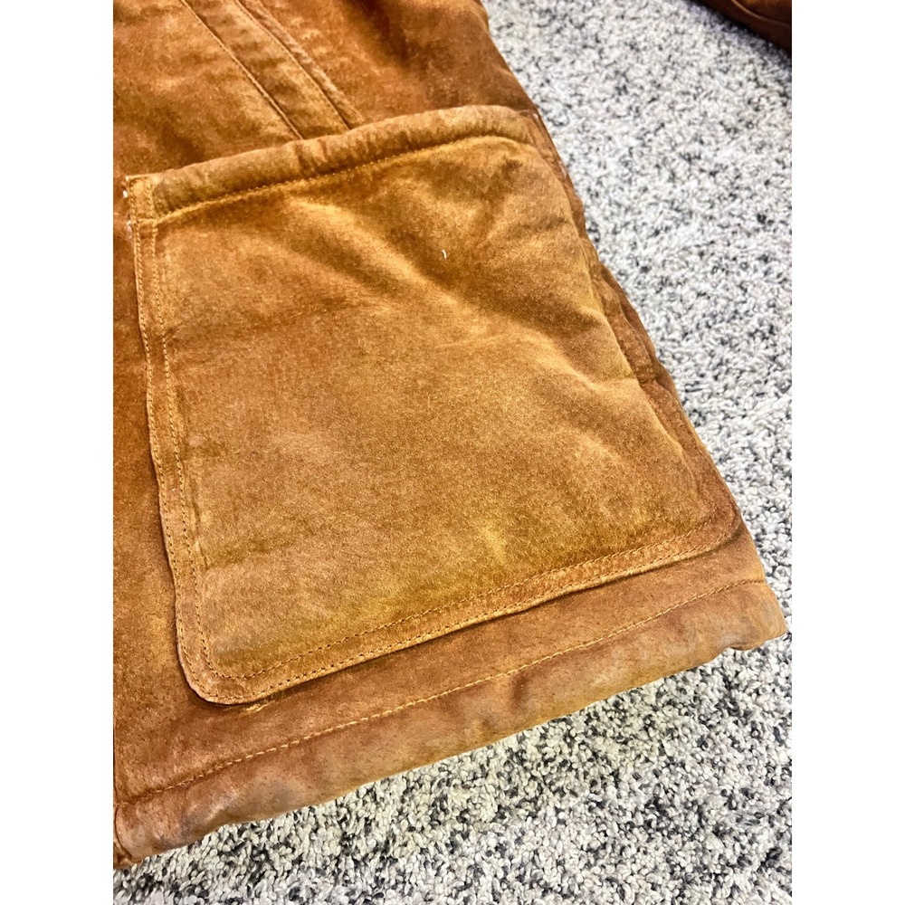 Suede Vintage Sherpa Lined Hooded Toggle Leather Coat Brown Womens Size M - Picture 11 of 14